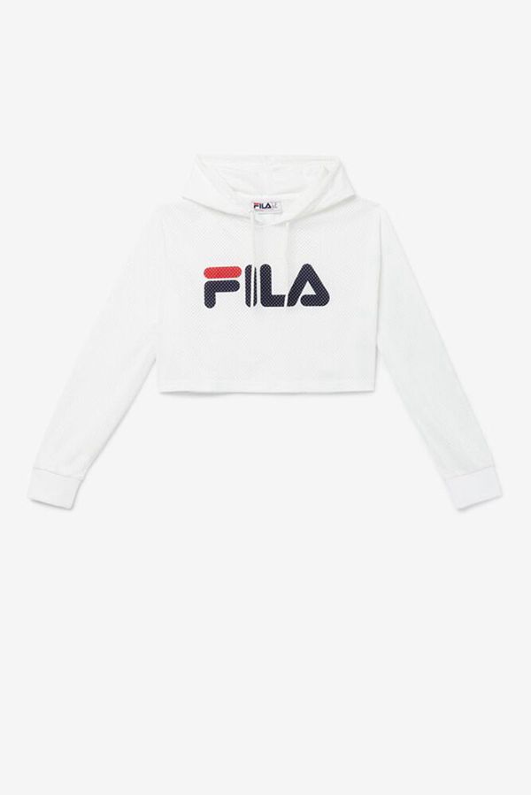 Blusa Moletom Capuz Fila Mulher Branco/Azul Marinho/Vermelhas - Fila Noemi Crop Portugal Lisboa,VDQA